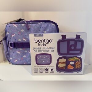 Bentgo Lunch Bento Box/ Matching Bag‎ Kids 2 Piece Deluxe Set Purple Unicorn